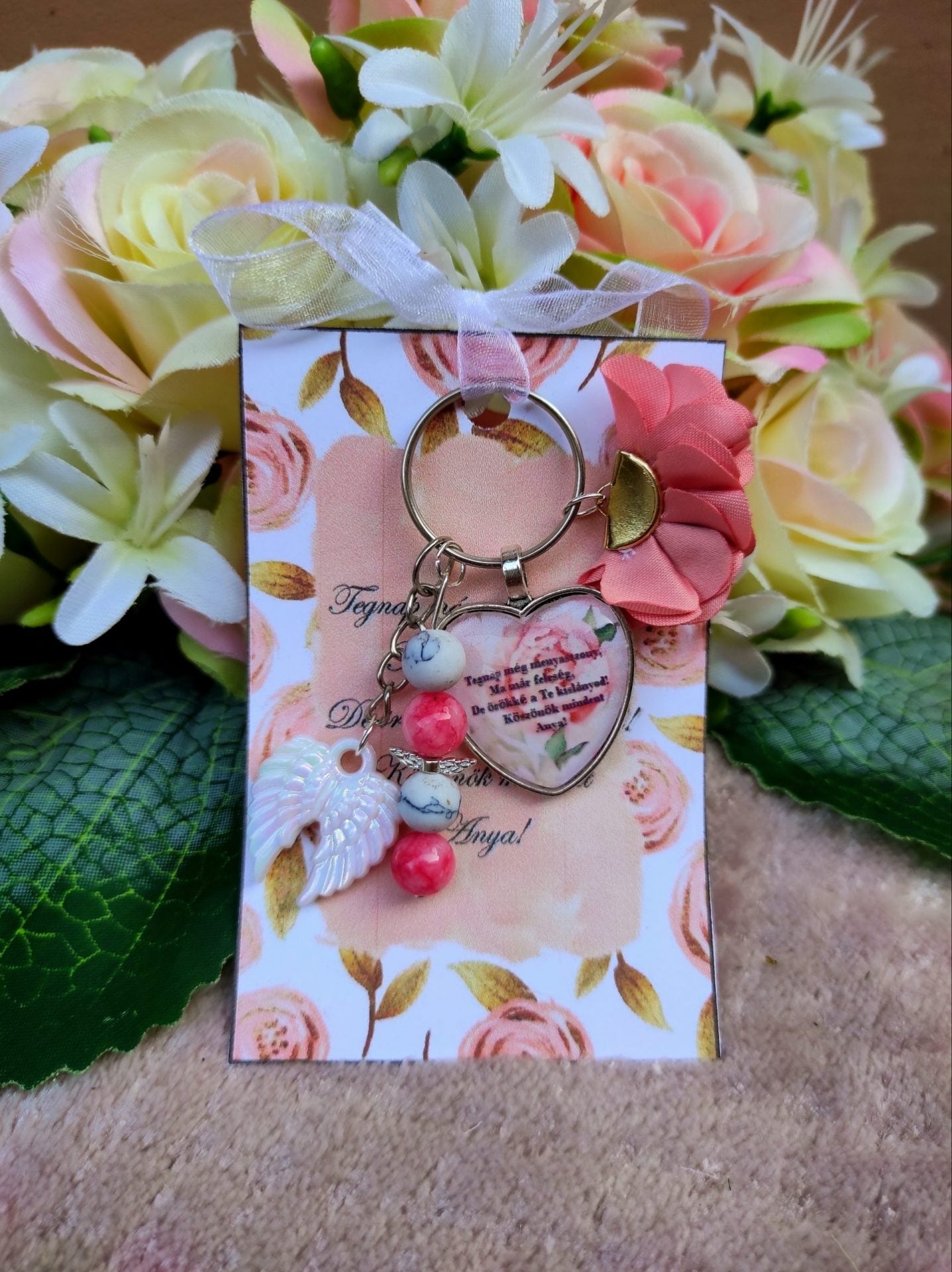 Szülőköszöntő kulcstartó szív